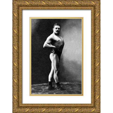 Bodybuilders Shadowed Front and Right Profile Gold Ornate Wood Framed Art Print with Double Matting by Vintage Muscle Men