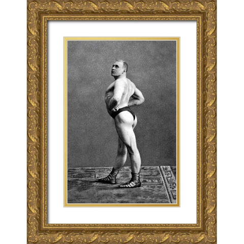 Bodybuilders Back and Left Profile Gold Ornate Wood Framed Art Print with Double Matting by Vintage Muscle Men