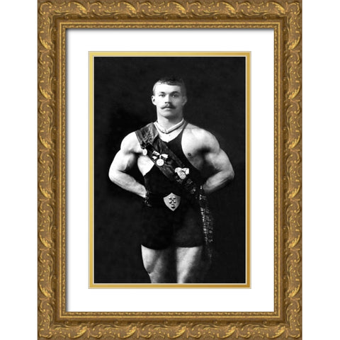 Bodybuilder in Sash Gold Ornate Wood Framed Art Print with Double Matting by Vintage Muscle Men