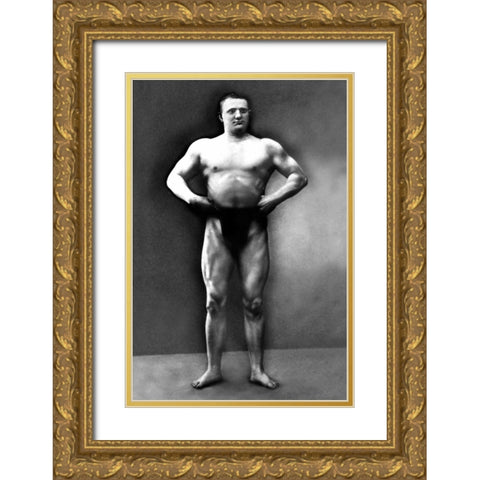 Strongman Pose Gold Ornate Wood Framed Art Print with Double Matting by Vintage Muscle Men