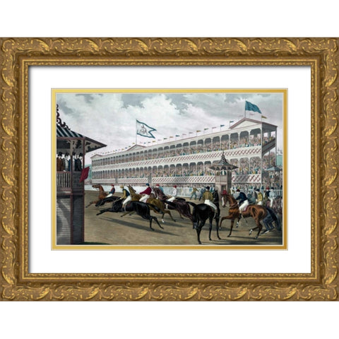 The False Start, Jerome Park, N.Y. Gold Ornate Wood Framed Art Print with Double Matting by Robertson, Wm. C.