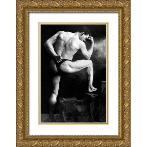 Russian Wrestler Gold Ornate Wood Framed Art Print with Double Matting by Vintage Wrestler