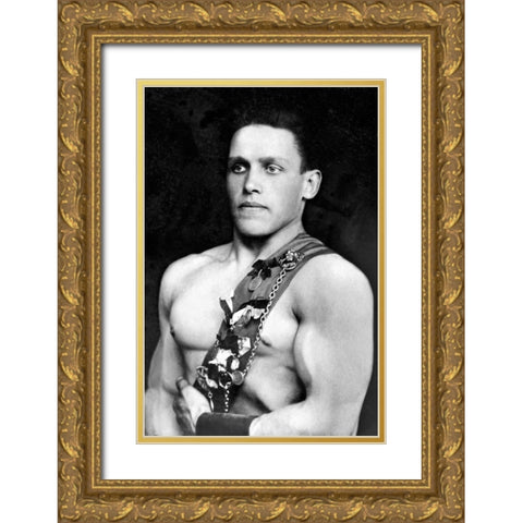 Russian Wrestler with Medals Gold Ornate Wood Framed Art Print with Double Matting by Vintage Wrestler