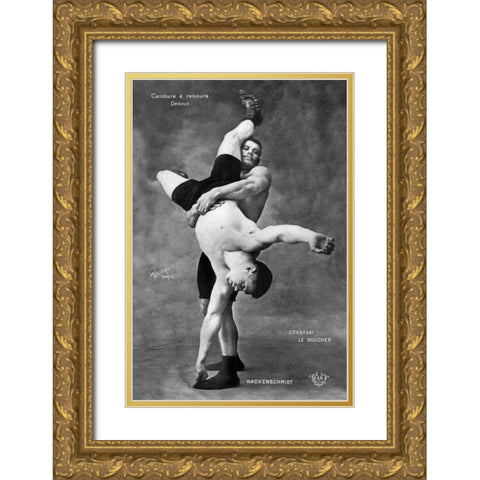 Ceinture a Rebours Debout Gold Ornate Wood Framed Art Print with Double Matting by Vintage Wrestler
