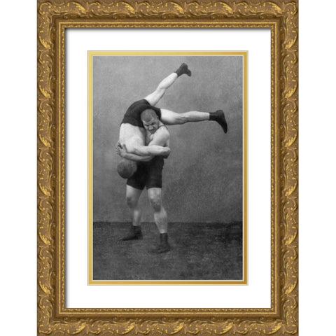 Ready to Drop: Russian Wrestlers Gold Ornate Wood Framed Art Print with Double Matting by Vintage Wrestler