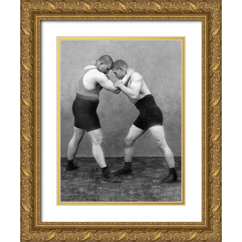 Wrestling Hold Gold Ornate Wood Framed Art Print with Double Matting by Vintage Wrestler