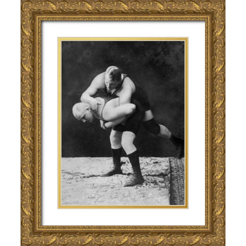 Trap and Roll Takedown Gold Ornate Wood Framed Art Print with Double Matting by Vintage Wrestler