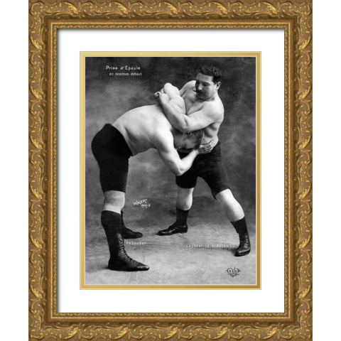 Prise d Epaule en Dessous Debout Gold Ornate Wood Framed Art Print with Double Matting by Vintage Wrestler
