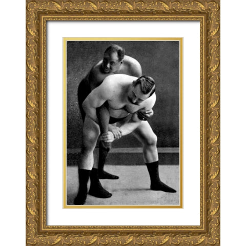 Wrist Lock: Russian Wrestlers Gold Ornate Wood Framed Art Print with Double Matting by Vintage Wrestler