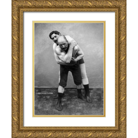 Wrestling Hold from Behind Gold Ornate Wood Framed Art Print with Double Matting by Vintage Wrestler