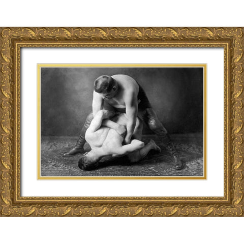 Half Nelson Gold Ornate Wood Framed Art Print with Double Matting by Vintage Wrestler