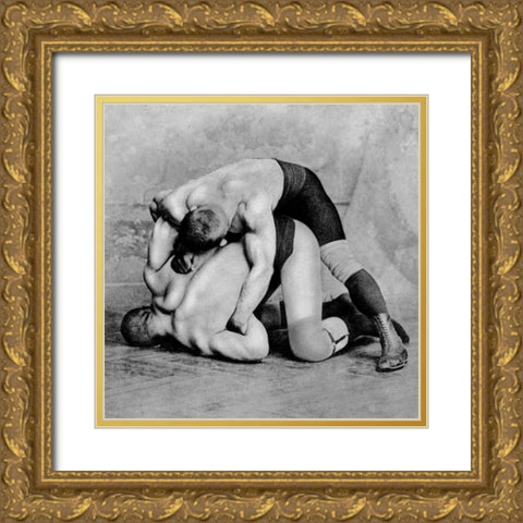 Wrist Roll: Russian Wrestlers Gold Ornate Wood Framed Art Print with Double Matting by Vintage Wrestler