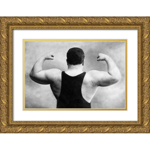 Russian Wrestlers Back and Shoulders Gold Ornate Wood Framed Art Print with Double Matting by Vintage Wrestler