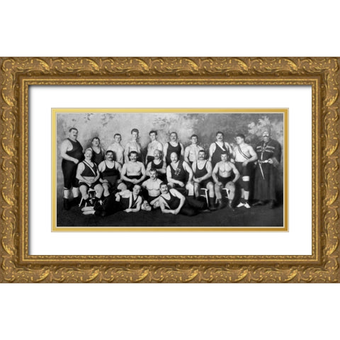 Russian Wrestling Team Gold Ornate Wood Framed Art Print with Double Matting by Vintage Wrestler