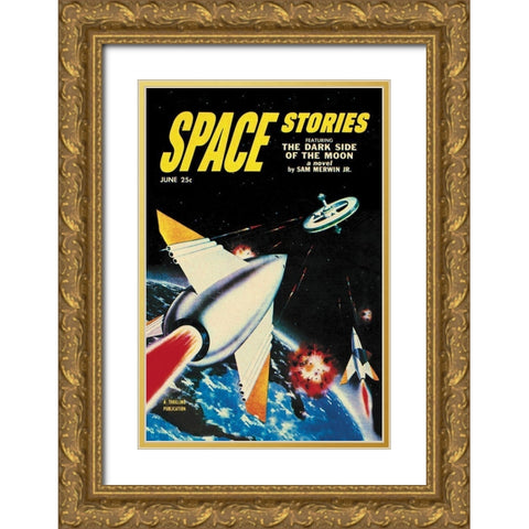 Space Stories: Assault on Space Lab Gold Ornate Wood Framed Art Print with Double Matting by Retrosci-fi