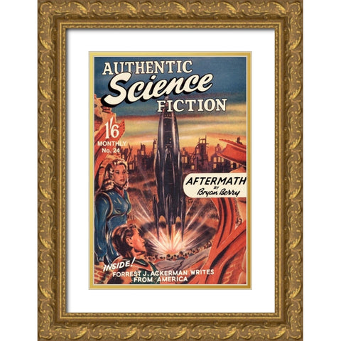 Authentic Science Fiction: Blast Off Gold Ornate Wood Framed Art Print with Double Matting by Retrosci-fi