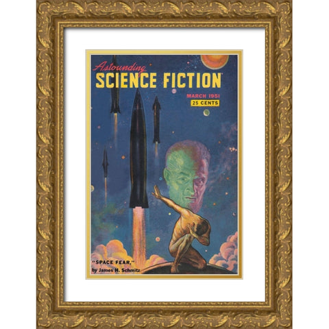 Astounding Science Fiction: Space Fear Gold Ornate Wood Framed Art Print with Double Matting by Retrosci-fi