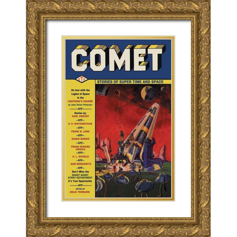 Comet: Giant Space Gun Gold Ornate Wood Framed Art Print with Double Matting by Retrosci-fi