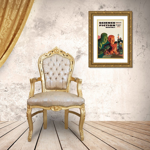 Science Fiction Quarterly: Diabolical Scheming Gold Ornate Wood Framed Art Print with Double Matting by Retrosci-fi