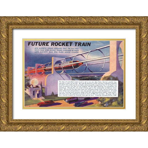 Future Rocket Train Gold Ornate Wood Framed Art Print with Double Matting by Retrosci-fi