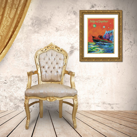 Ship of Jupiter Gold Ornate Wood Framed Art Print with Double Matting by Retrosci-fi