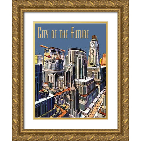 Retrosci-fi: City of the Future Gold Ornate Wood Framed Art Print with Double Matting by Paul, Frank R.