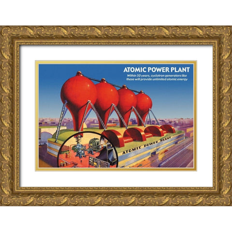 Atomic Power Plant Gold Ornate Wood Framed Art Print with Double Matting by Retrosci-fi