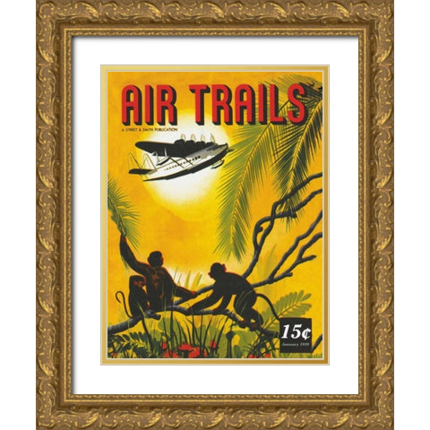Seaplane Over the Tropics Gold Ornate Wood Framed Art Print with Double Matting by Unknown