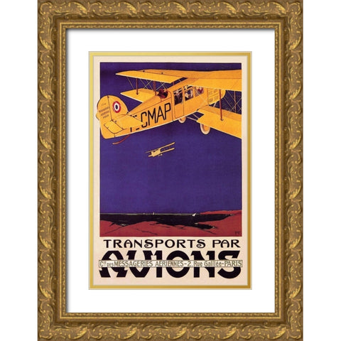 Transports par Avions Gold Ornate Wood Framed Art Print with Double Matting by Money, N R