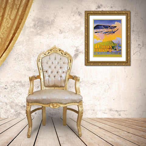 Hawaiian Airlines - 40 Years of Service Gold Ornate Wood Framed Art Print with Double Matting by White, C.E.