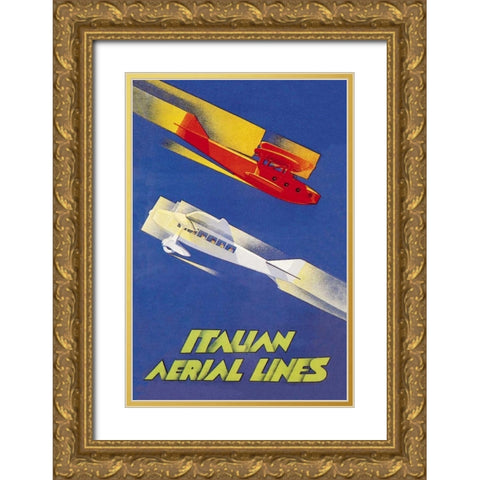 Italian Aerial Lines Gold Ornate Wood Framed Art Print with Double Matting by Di Lazzaro