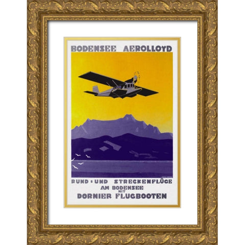Bodensee Aerolloyd Flying Boat Tours Gold Ornate Wood Framed Art Print with Double Matting by Dornier, Marcel