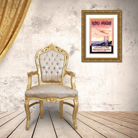 Rennes Aviation Gold Ornate Wood Framed Art Print with Double Matting by Boursier, F.