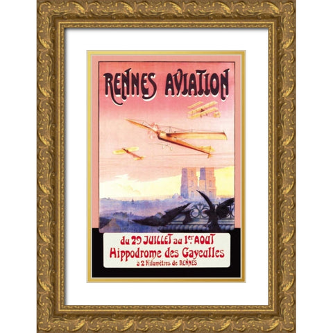 Rennes Aviation Gold Ornate Wood Framed Art Print with Double Matting by Boursier, F.
