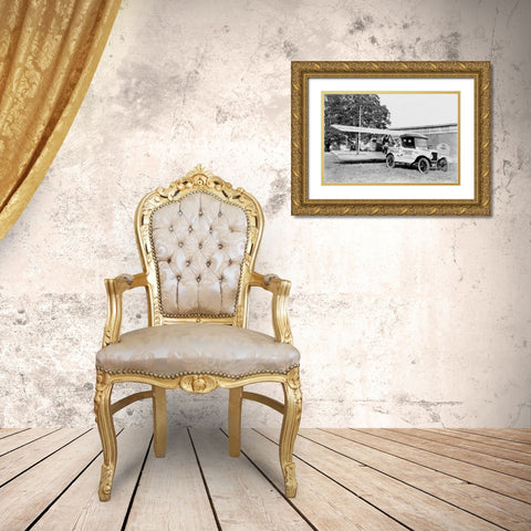Ford Towing Plane Gold Ornate Wood Framed Art Print with Double Matting by Unknown