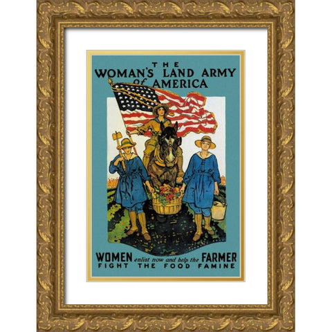 The Womans Land Army of America Gold Ornate Wood Framed Art Print with Double Matting by Unknown