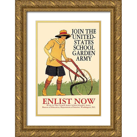 Join the United States School Garden Army Gold Ornate Wood Framed Art Print with Double Matting by Penfield, Edward