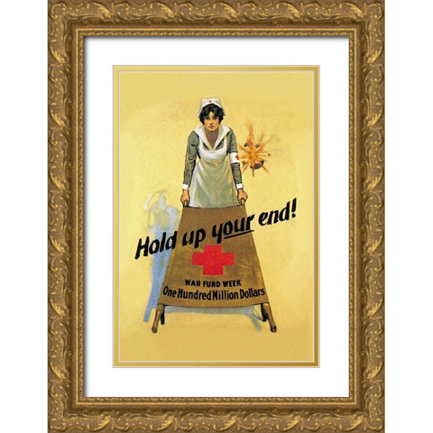Hold Up Your End Gold Ornate Wood Framed Art Print with Double Matting by King, W.B.