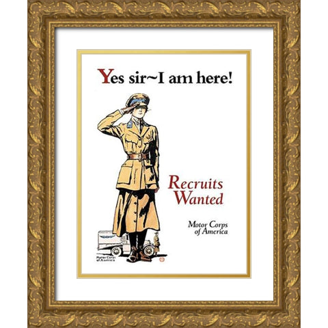 Recruits Wanted: Motor Corps of America Gold Ornate Wood Framed Art Print with Double Matting by Penfield, Edward