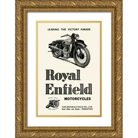 Royal Enfield Motorcycles: Leading the Victory Parade Gold Ornate Wood Framed Art Print with Double Matting by Unknown