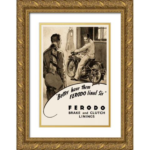 Ferodo Brake and Clutch Linings Gold Ornate Wood Framed Art Print with Double Matting by Unknown