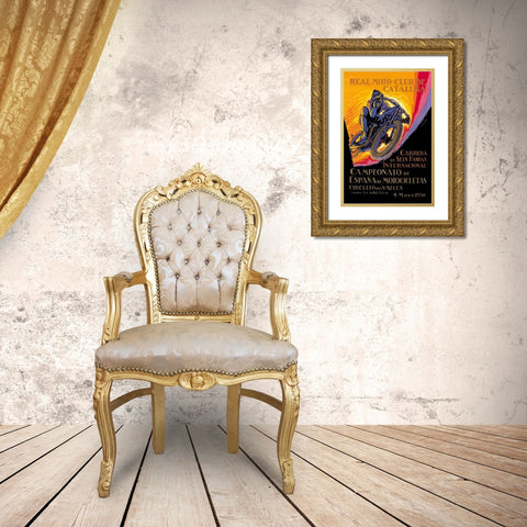 Real Motor Club of Cataluna - 6 Hour Race Gold Ornate Wood Framed Art Print with Double Matting by Segrelles, Josep
