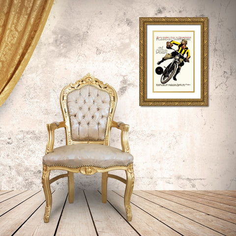 Soccer on Motorcycle Gold Ornate Wood Framed Art Print with Double Matting by Unknown