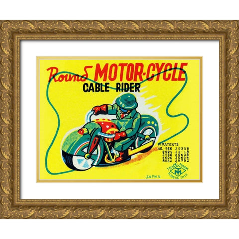 Round Motor-cycle Cable Rider Gold Ornate Wood Framed Art Print with Double Matting by Unknown