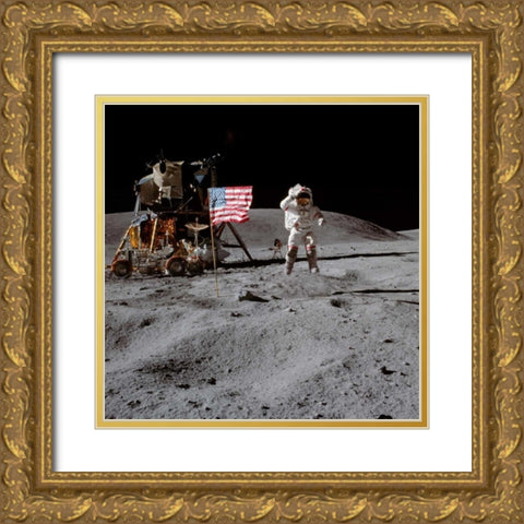 Moonwalk, Apollo 16, 1972 Gold Ornate Wood Framed Art Print with Double Matting by NASA