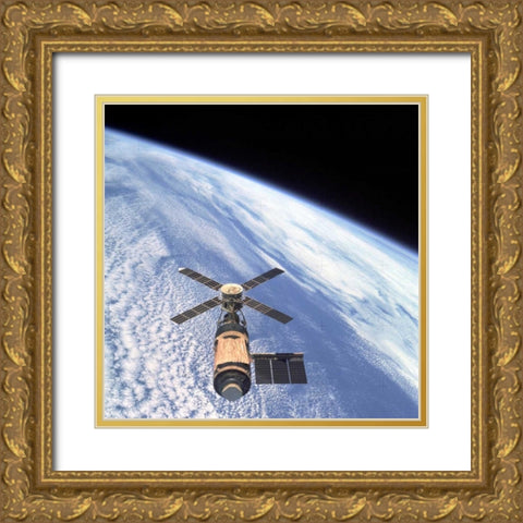 Skylab Orbital Workshop, viewed from Skylab 4 CSM, 1974 Gold Ornate Wood Framed Art Print with Double Matting by NASA