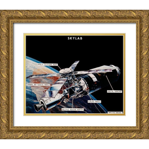 Skylab Components: Conceptual Drawing, 1974 Gold Ornate Wood Framed Art Print with Double Matting by NASA