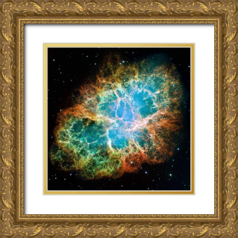 Crab Nebula Mosaic Gold Ornate Wood Framed Art Print with Double Matting by NASA