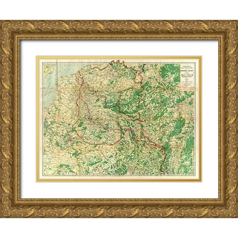 Hammonds Large Scale War Map of the Western Front, 1917 Gold Ornate Wood Framed Art Print with Double Matting by Hammond, C.S.