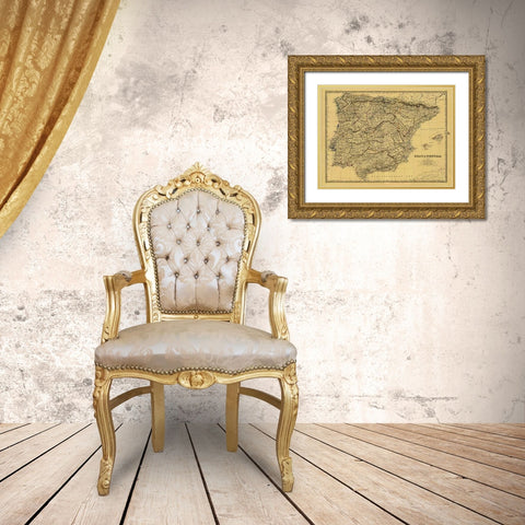 Spain, Portugal, 1861 - Tea Stained Gold Ornate Wood Framed Art Print with Double Matting by Johnston, Alexander Keith